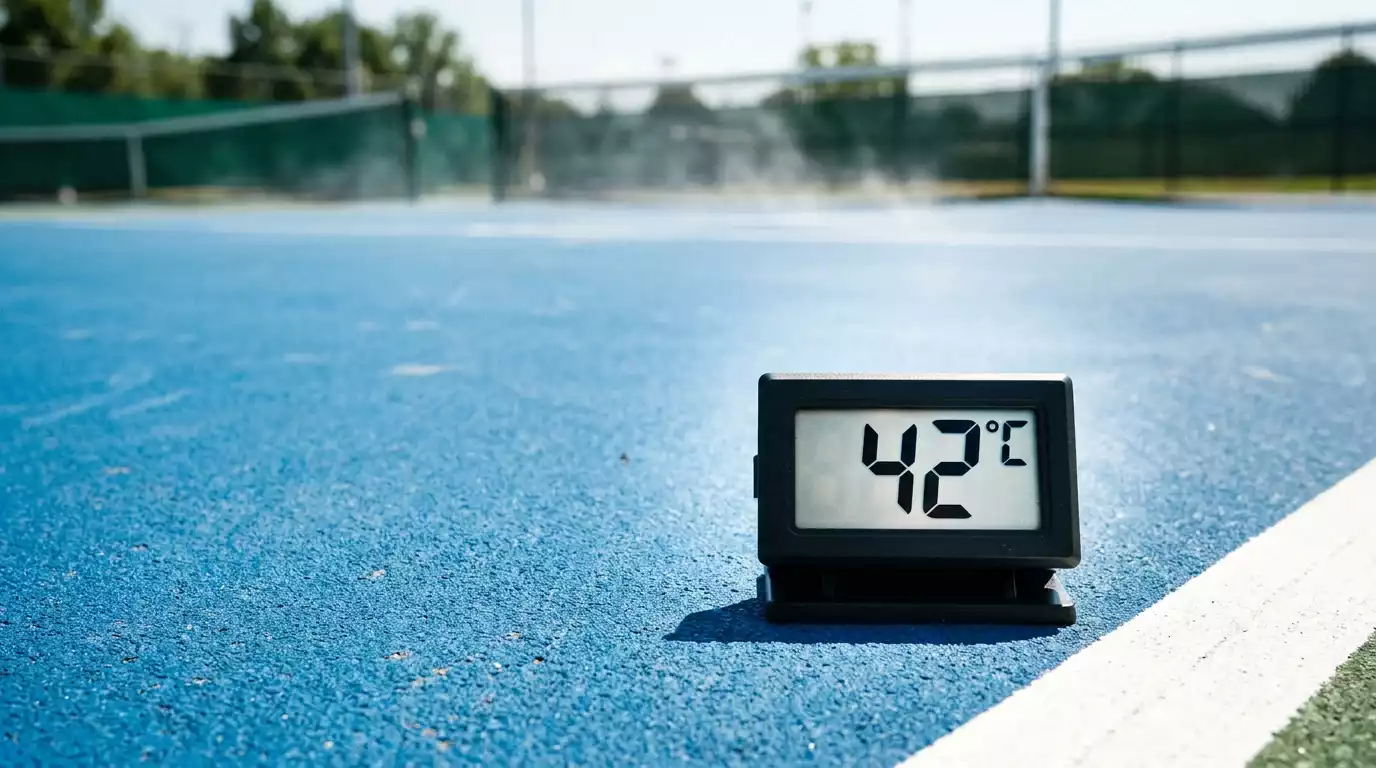 Tenista jugando bajo el sol intenso en la pista dura del Australian Open
