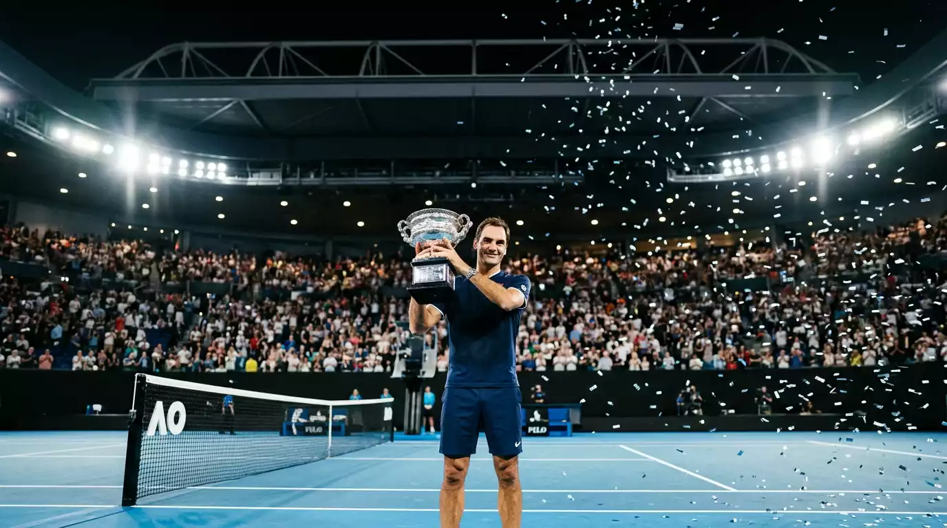 Novak Djokovic con el trofeo del Australian Open en Melbourne Park