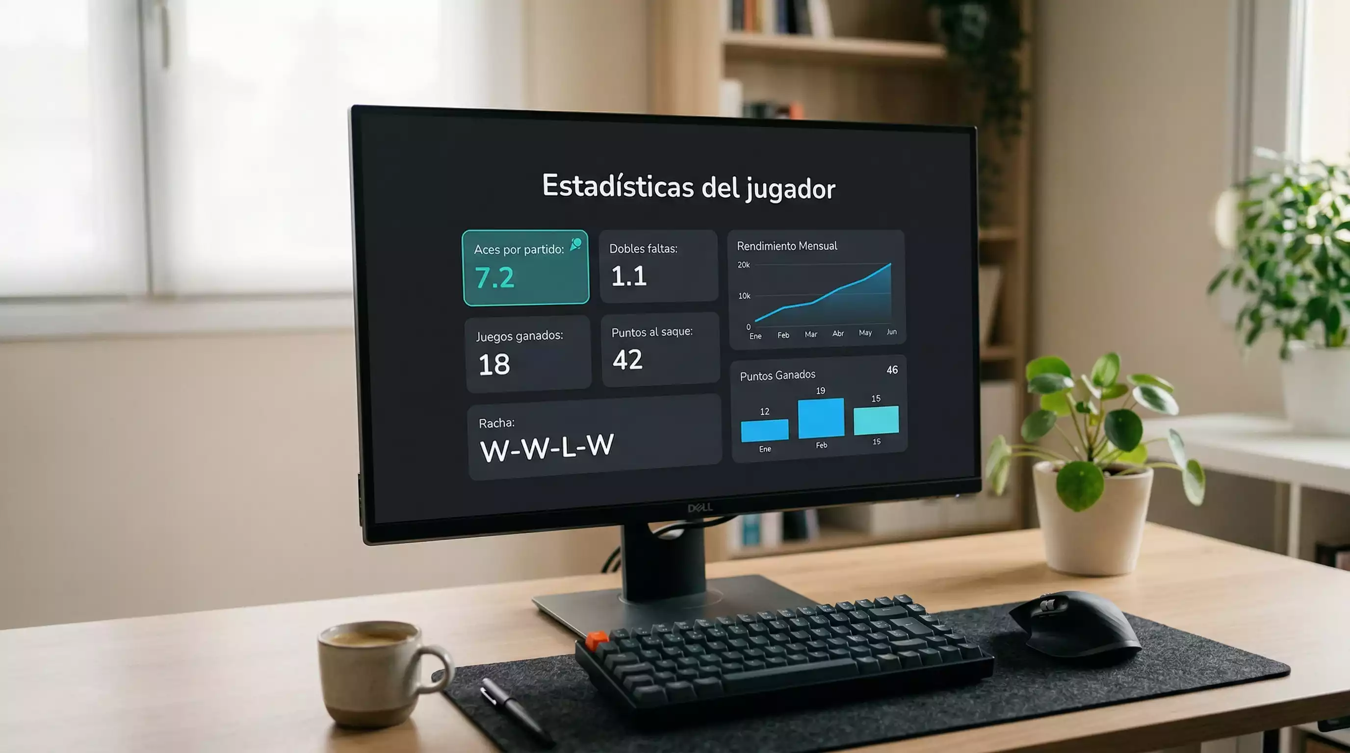 Pantalla con estadísticas detalladas de un jugador de tenis profesional