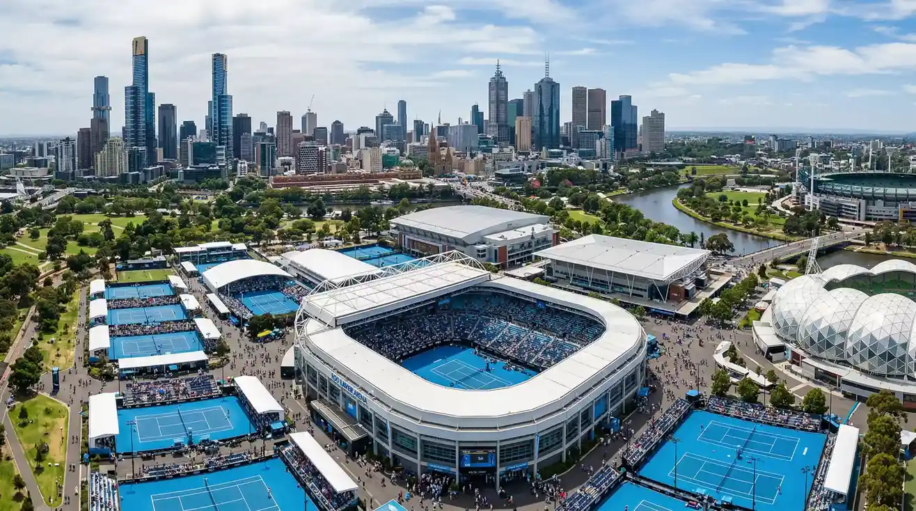 Vista aérea histórica de Melbourne Park sede del Australian Open