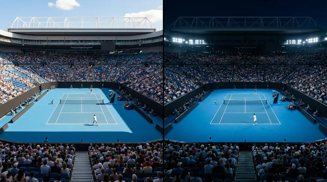 Rod Laver Arena iluminada durante una sesión nocturna del Australian Open